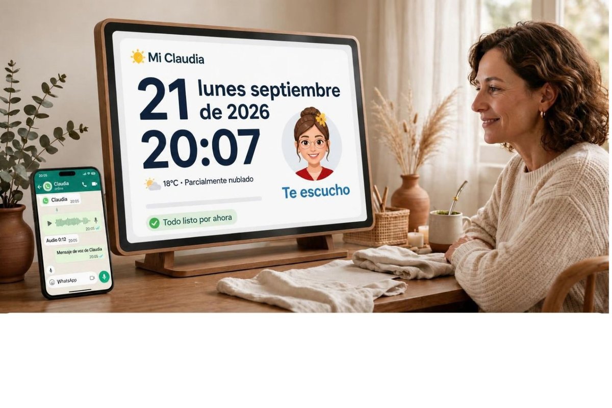 Una señora mira el calendario de Mi Claudia en una pantalla sobre la mesa de su casa